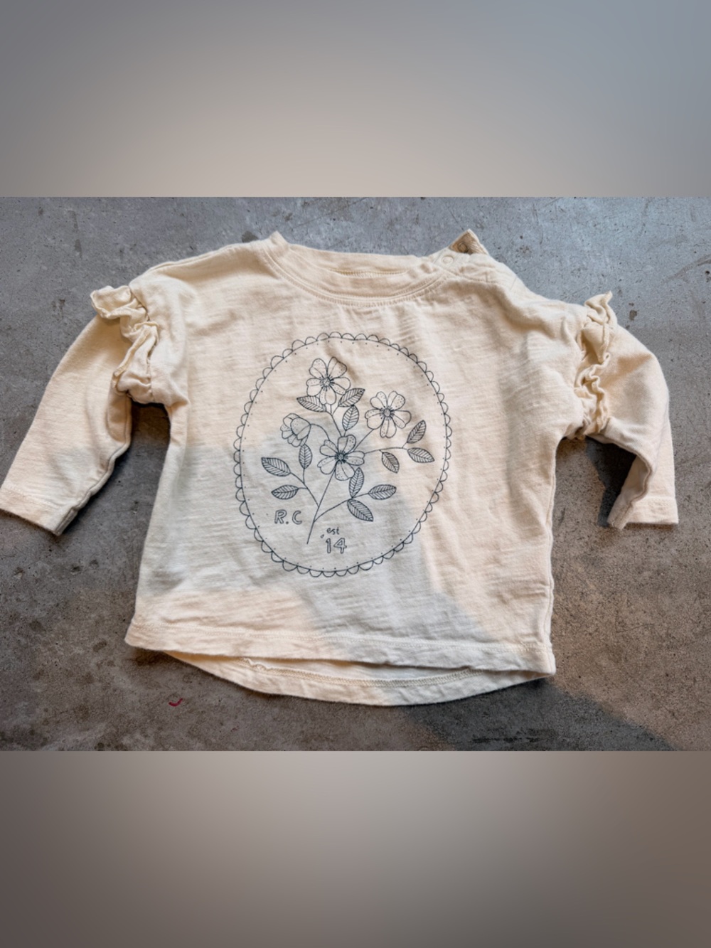 Rylee + Cru Cream Long Sleeve Top with Black Floral Sketch